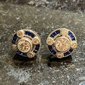 Stud Earrings Silver & Blue Glass